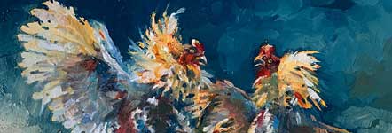 Closeup of Janis Casco Blayer's Painting: Cock Fight